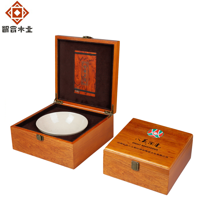 桃花心實木陶瓷碗收藏禮品盒