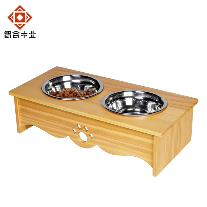 松木實木寵物喂食器