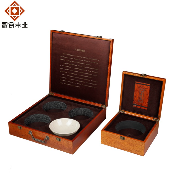 桃花心實木陶瓷碗收藏禮品盒