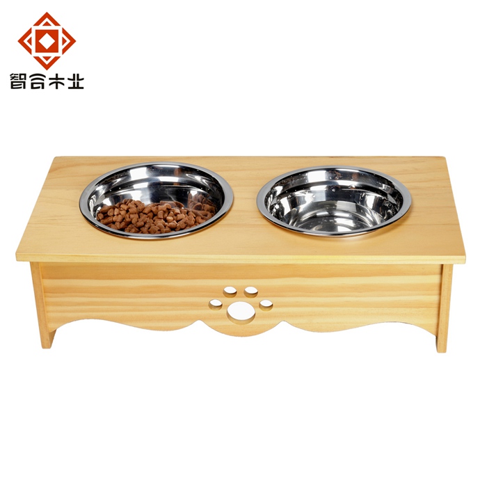 松木實木寵物喂食器